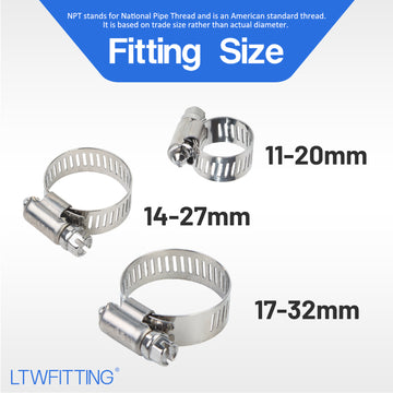 LTWFITTING 11-20mm 14-27mm 17-32mm Stainless Steel 316 Hose Clamp Set, Adjustable Worm Gear Clamps for Automotive Radiator Fuel Line Plumbing Intercooler and Mechanical Applications (Pack of 60)